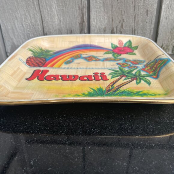 Vintage Hawaii Bamboo Baset Weave Shallow Plate Tray Souvenir Retro - Picture 3 of 4